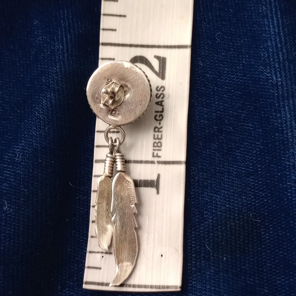 Sterling Silver Feather Earrings with SunFace Multicolor Inlay Studs Signed PH - Picture 8 of 15